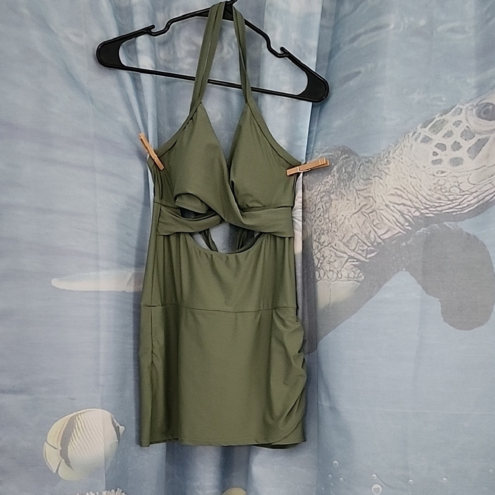Green Halter Cutout Dress